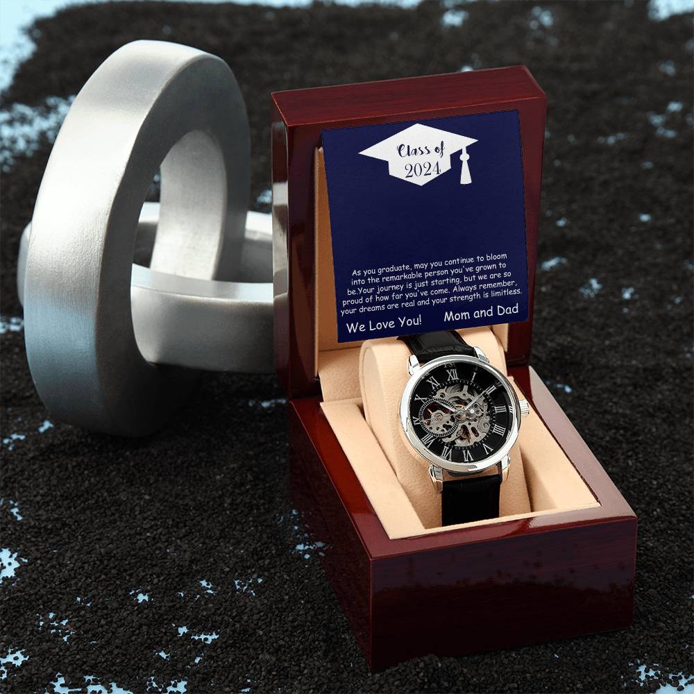 Graduation Gift - Son from Mom and Dad - Men's Openwork Watch - FREE SHIPPING