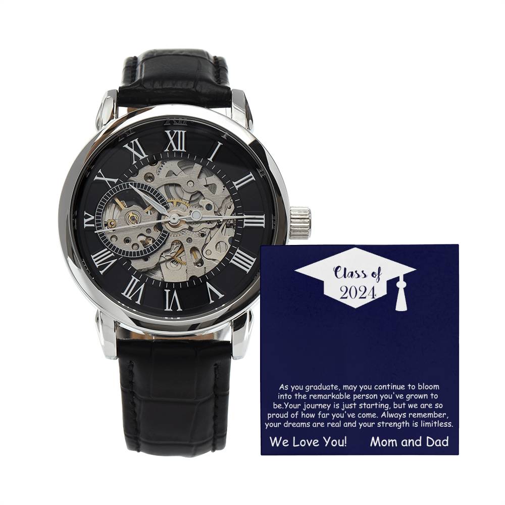 Graduation Gift - Son from Mom and Dad - Men's Openwork Watch - FREE SHIPPING