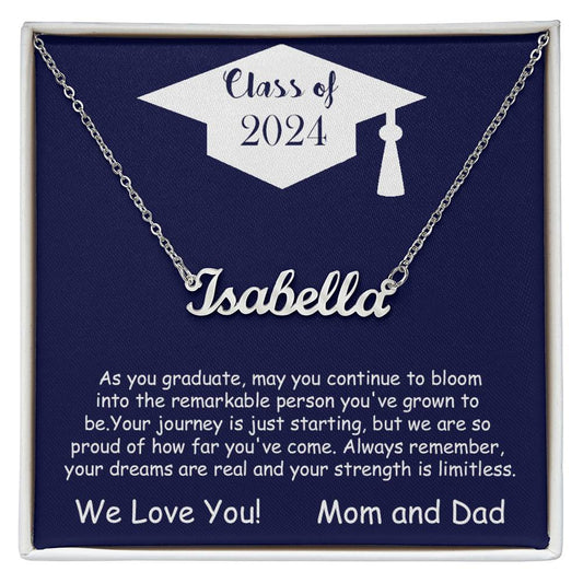 Graduation Gift - Daughter from Mom and Dad - Personlized Name Necklace - FREE SHIPPING